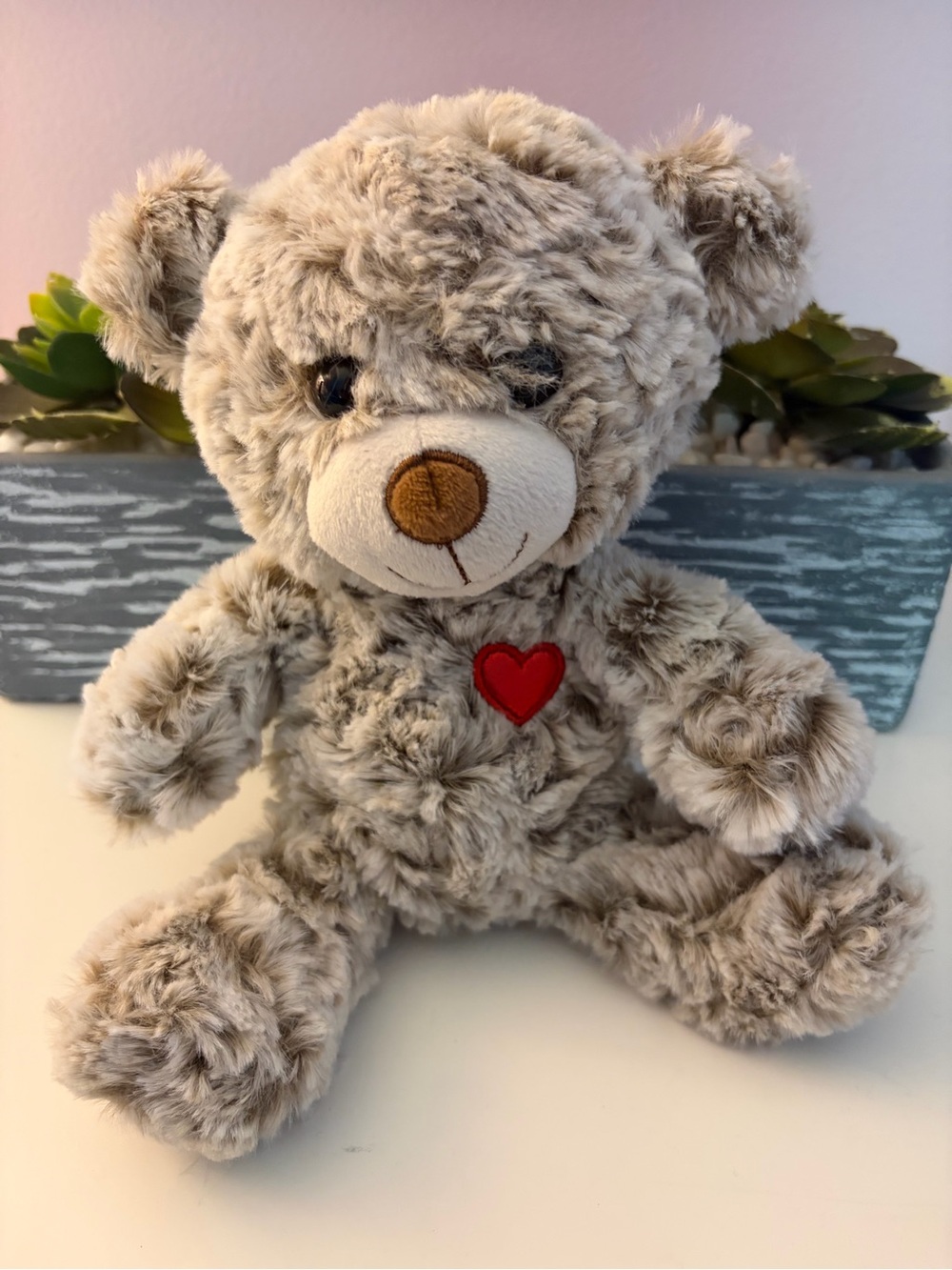 Plush Tan Teddy Bear with Red Heart
